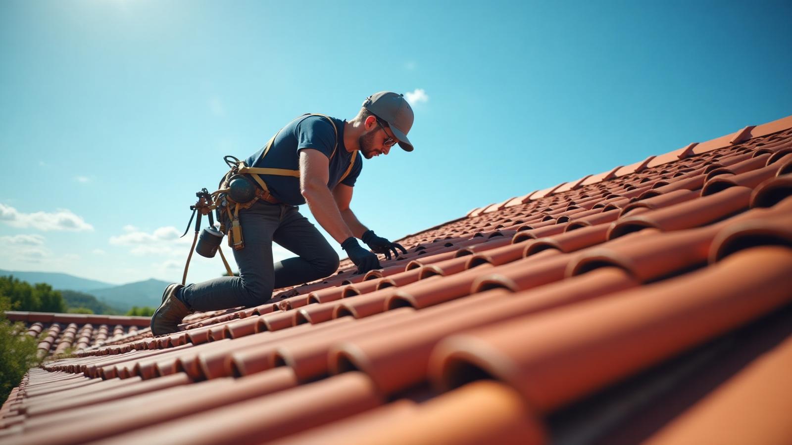 Couvreur professionnel travaillant sur un toit à Saint-Tropez
